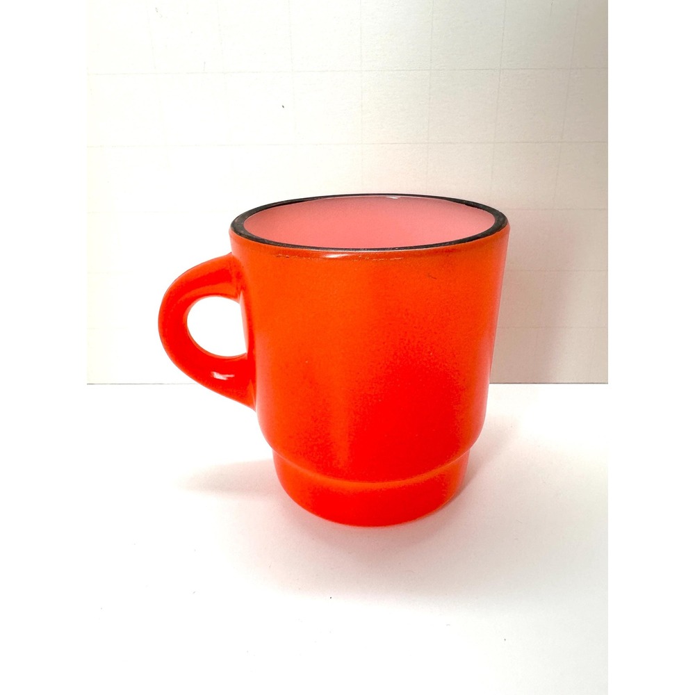 Anchor Hocking Fire King Stacking Mug Orange Milk Glass Vintage Good D-Handle